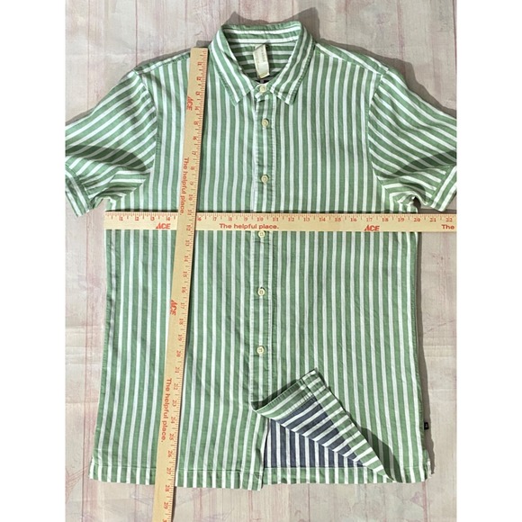 SCOTCH & SODA AMSTERDAM Shirt Mens Medium Green Striped Short Sleeve Button Up - Picture 6 of 11